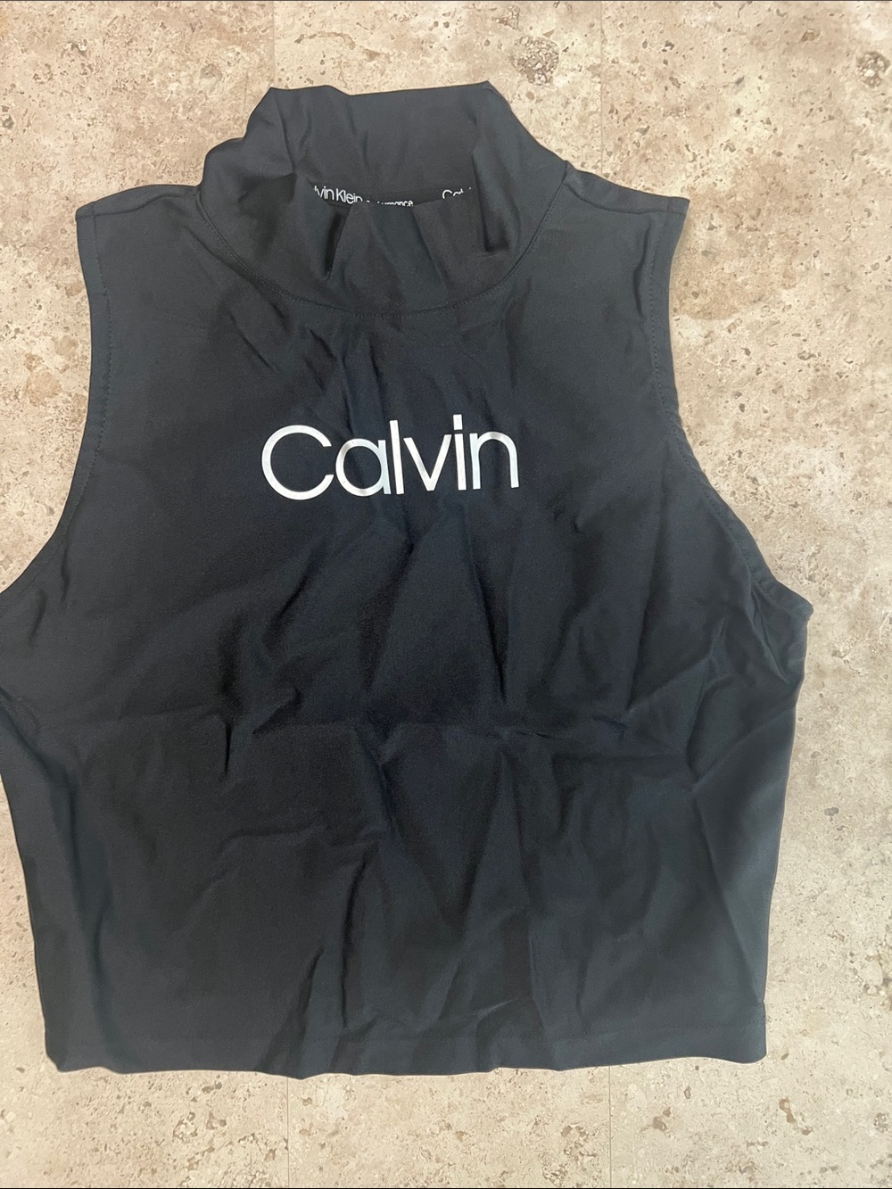 Calvin Klein Black Mock Neck Sleeveless Crop Tank
